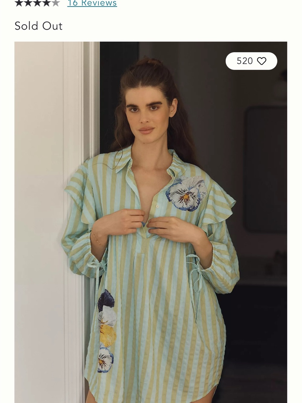 Anthropologie Mint Green & Cream Striped Floral Tunic
